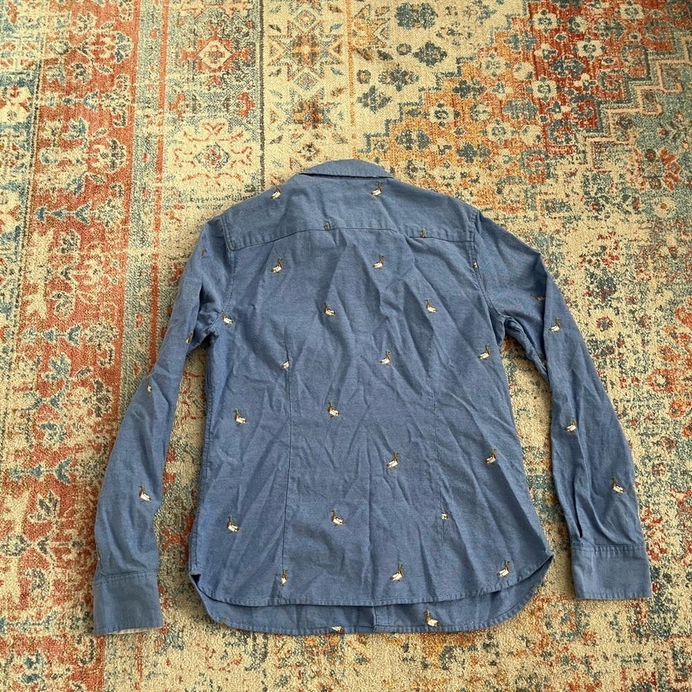 Talbots blue oxford duck embroidered button-up shirt - Picture 5 of 5